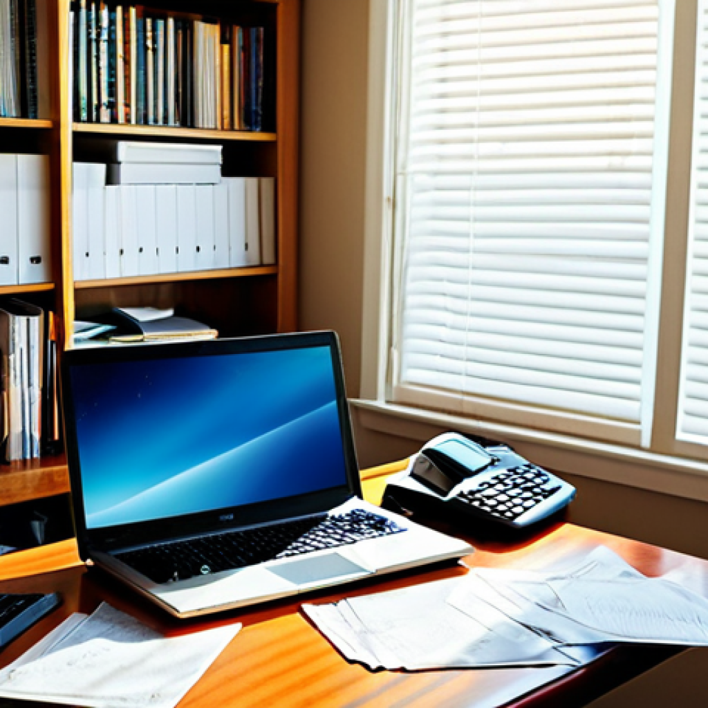 블로그 마케터가 알아야 할 세금 절약 팁 - Home Office Deduction**

"A cozy and organized home office setup, featuring a laptop, desk, bookshel...