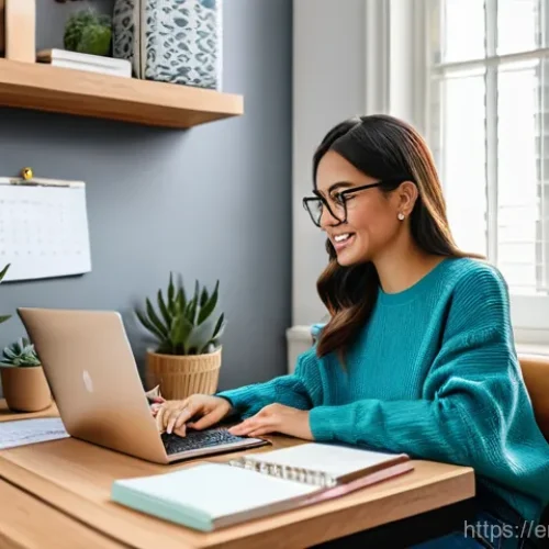 Home 29 블로그 마케터를 위한 시간 관리 비법 - **Productive Content Creator with Organized Workspace:**
"A vibrant and warmly lit indoor scene,...