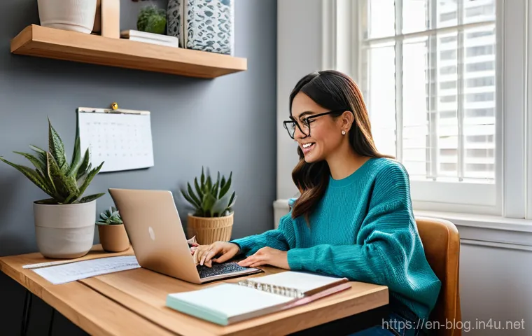 블로그 마케터를 위한 시간 관리 비법 - **Productive Content Creator with Organized Workspace:**
"A vibrant and warmly lit indoor scene,...