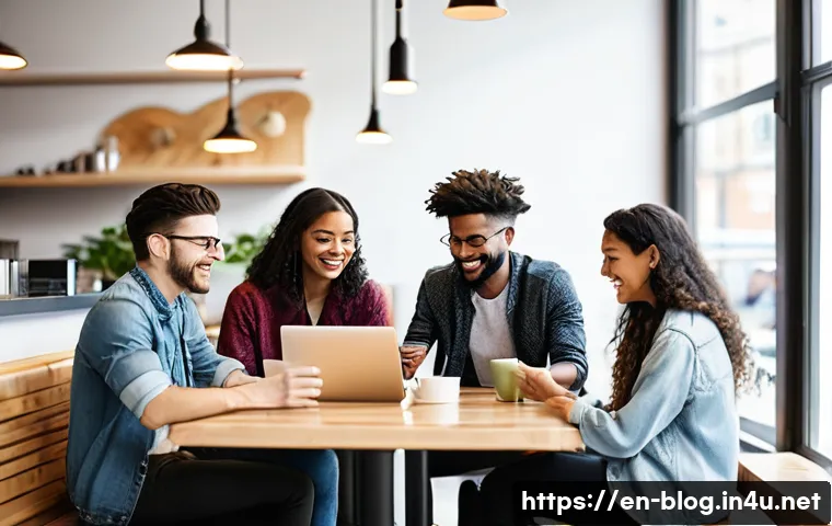 블로그 마케팅과 인플루언서 협업 사례 - **Prompt 1: Authentic Digital Community**
A diverse group of young adults and adults, casually d...